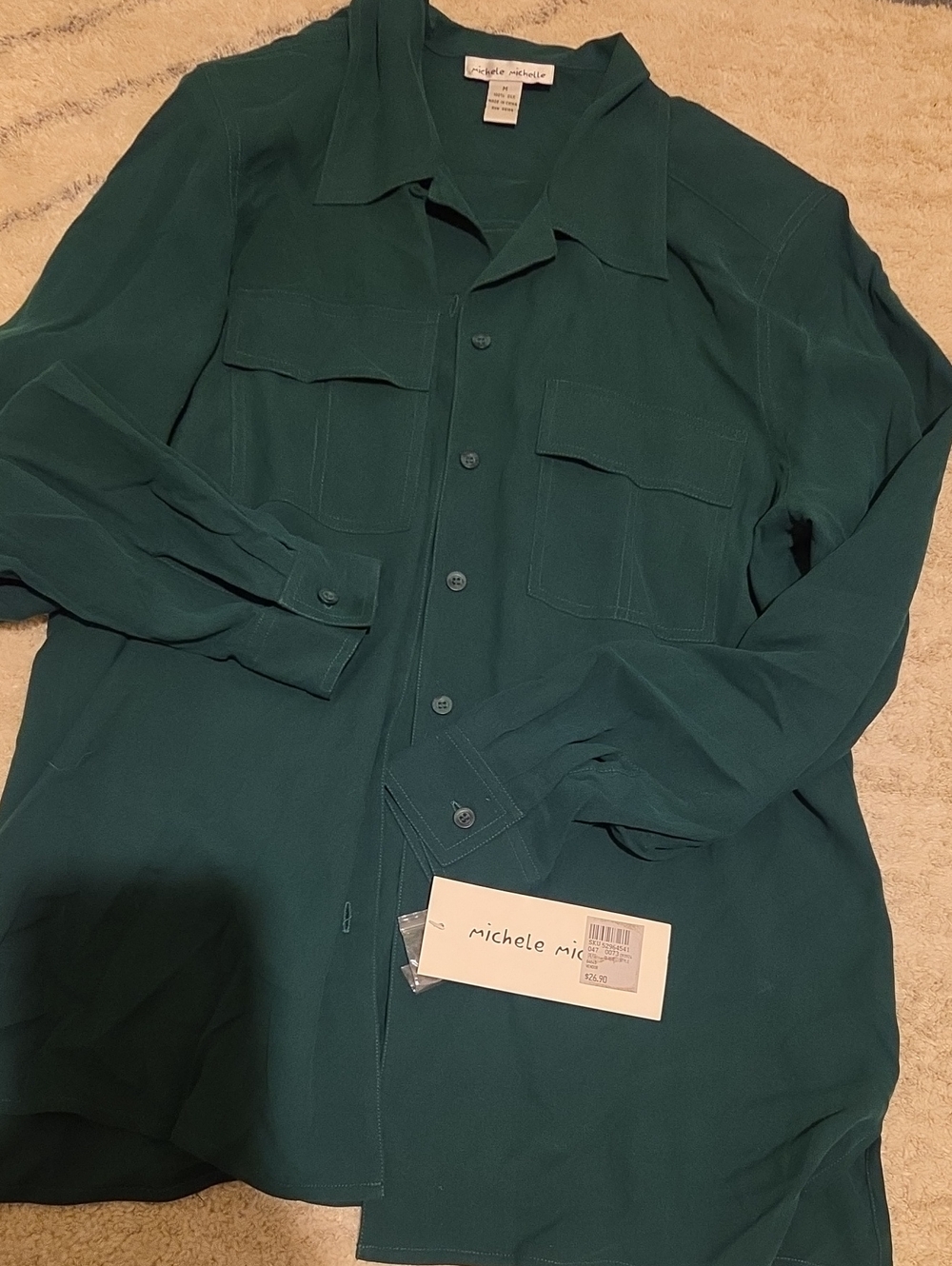 Michele Deep Teal Button-Front Shirt with Flap Pockets